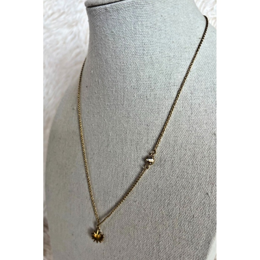Alexa's Angels Gold Tone Necklace Sunburst Charm Crystal Dainty Minimalist‎ 17"